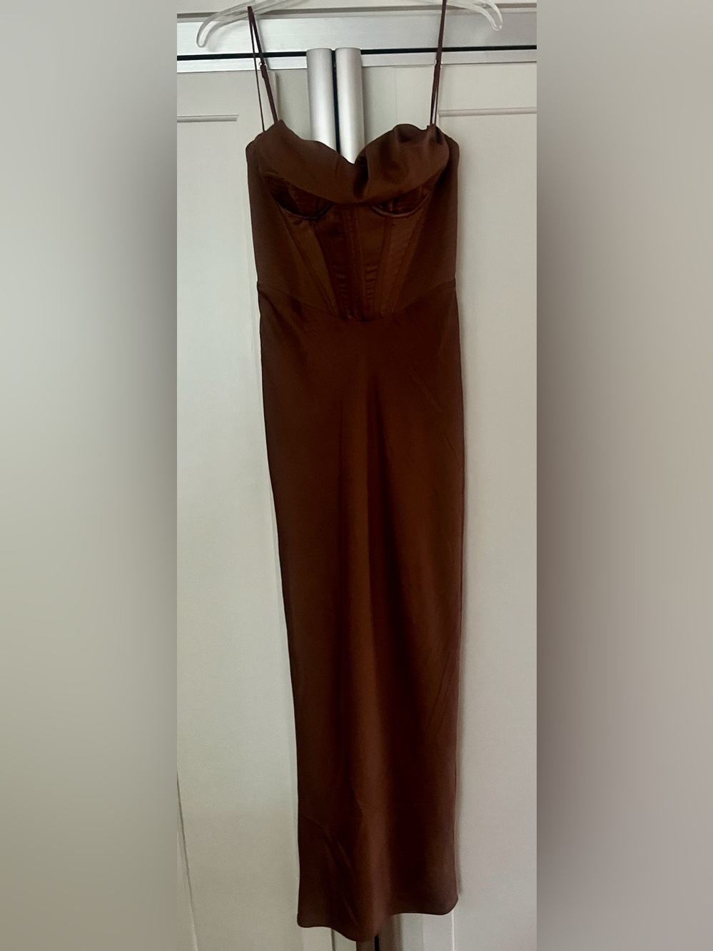 House of CB Charmaine Chocolate Corset Satin Maxi Dress size Medium - Picture 5 of 14
